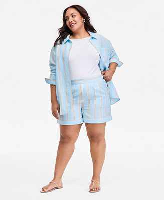 On 34thTrendy Plus Size Stretch-Waist Shorts | Macy's