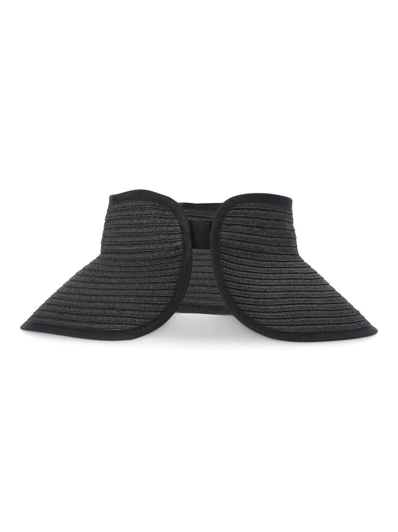 Time and Tru Women's Packable Straw Visor Hat, Black | Walmart (US)