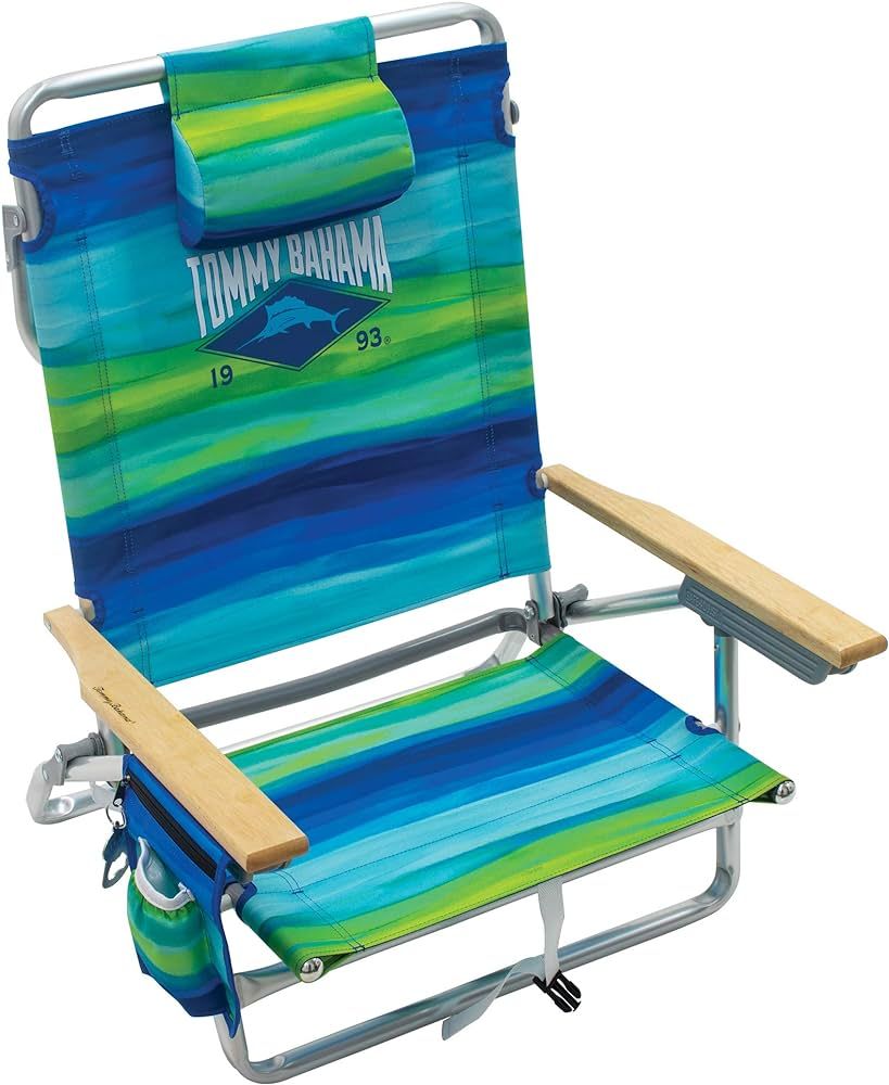 Tommy Bahama 5-Position Classic Lay Flat Folding Backpack Beach Chair, Blue and Green Stripe , 23... | Amazon (US)