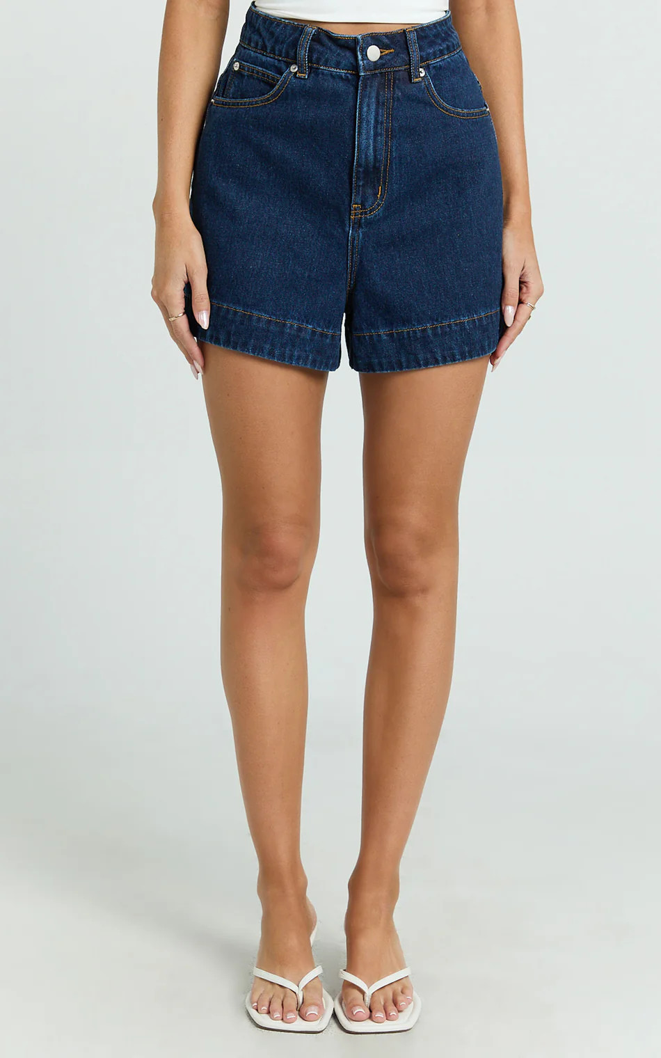 Rhianna Shorts - Mid Waist Recycled Denim Shorts in Indigo Wash | Showpo (US, UK & Europe)