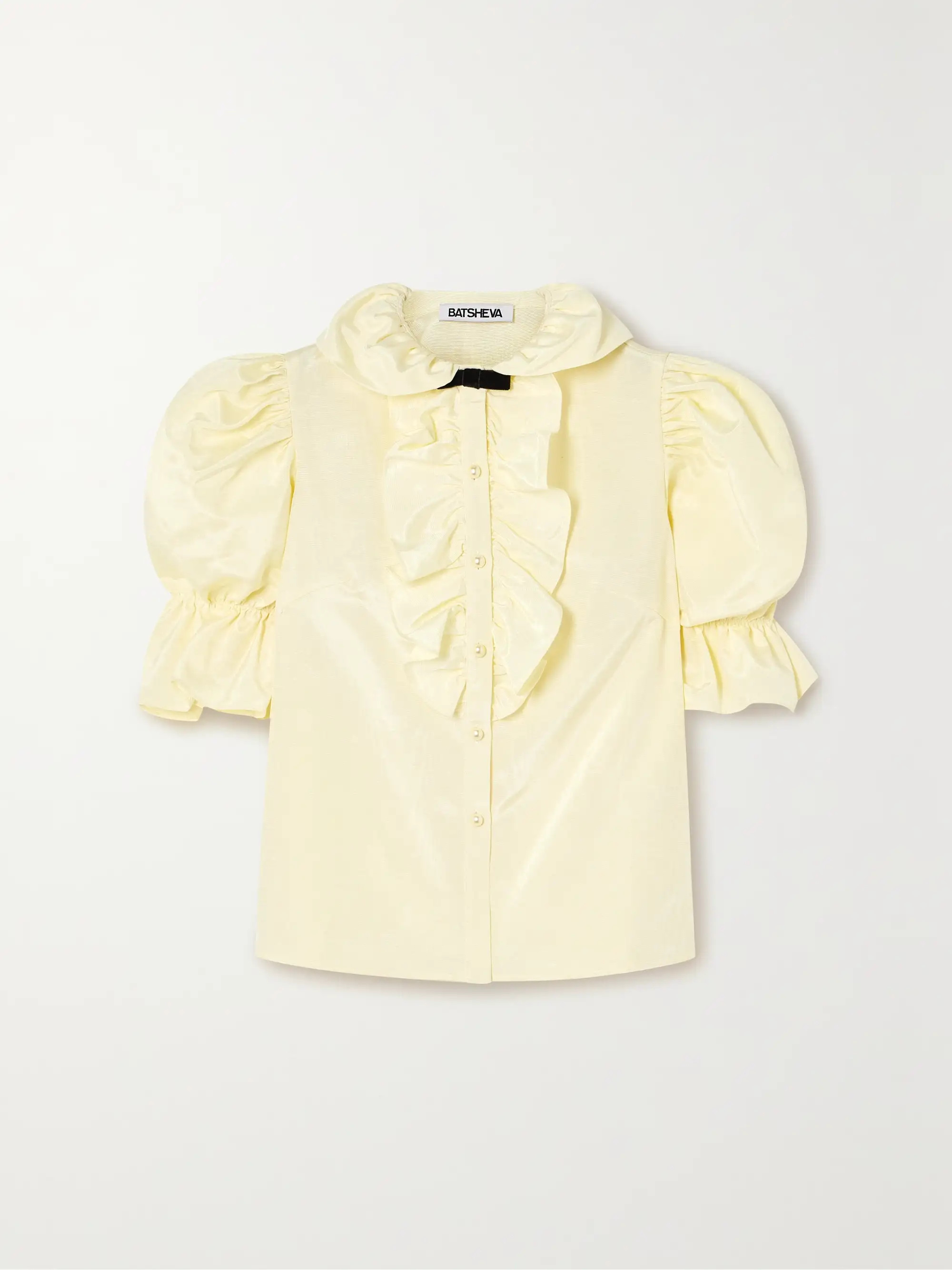 Lou faux pearl-embellished ruffled moire blouse | NET-A-PORTER (US)