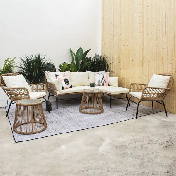 Mandloi Rattan Wicker 5 - Person Seating Group with Cushions | Wayfair North America