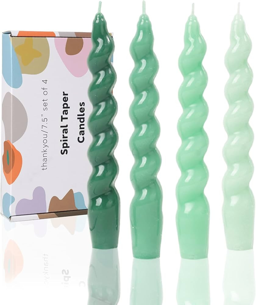 Green Spiral Taper Candle Sticks for Holiday Wedding Party Wax Unscented Dinner Candle Dripless,B... | Amazon (US)