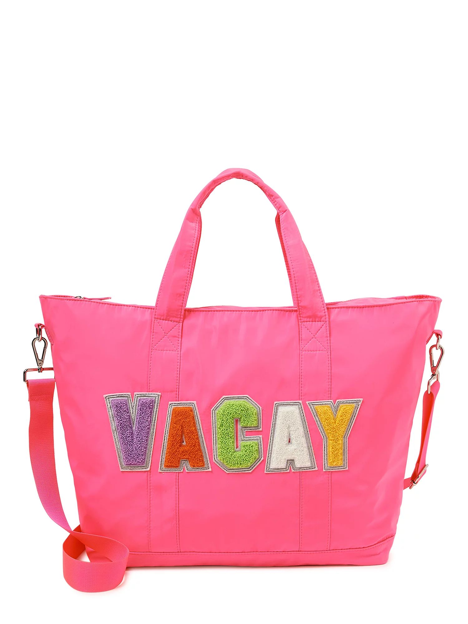 No Boundaries Women's Beach Tote Bag With 2-Piece Pouches Pink Sizzle - Walmart.com | Walmart (US)