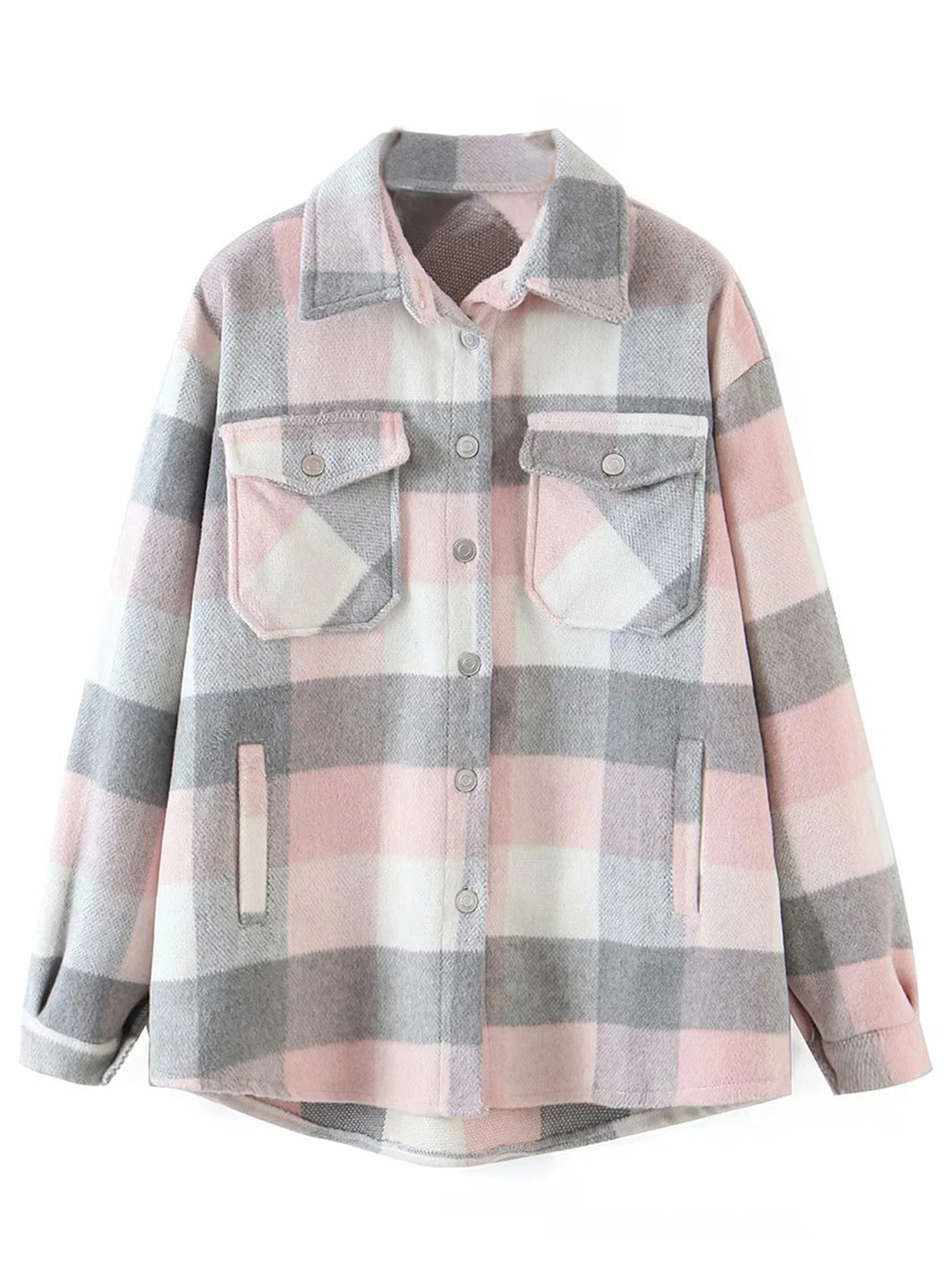 Aunavey Womens Plaid Lapel Button Dwon Shacket Warm Jacket Shirts Coats with Pockets | Walmart (US)