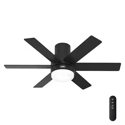 Hunter  Marshal 44-in Matte Black LED Indoor Flush Mount Ceiling Fan with Light Remote (6-Blade) | Lowe's