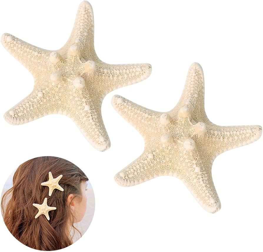 2PCS Starfish Hair Clip Handmade Natural Sea Star Hair Pins Cute Headwear for Girls Women, Random... | Amazon (US)