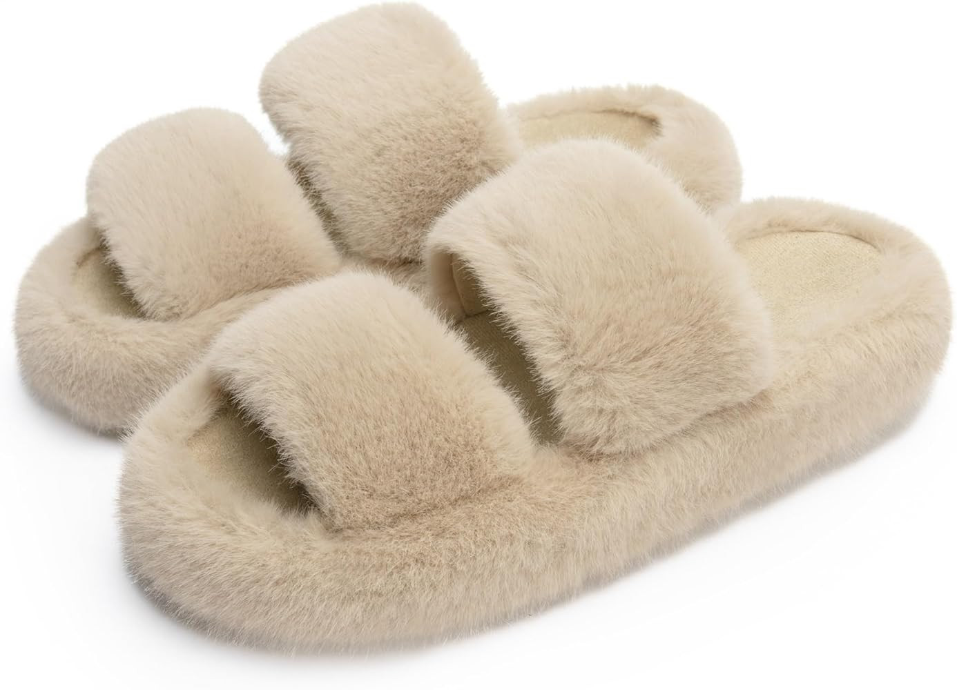Chantomoo Women's Memory Foam Fuzzy Comfy Faux Fur House Shoes - Furry Bedroom Indoor Open Toe Sl... | Amazon (US)