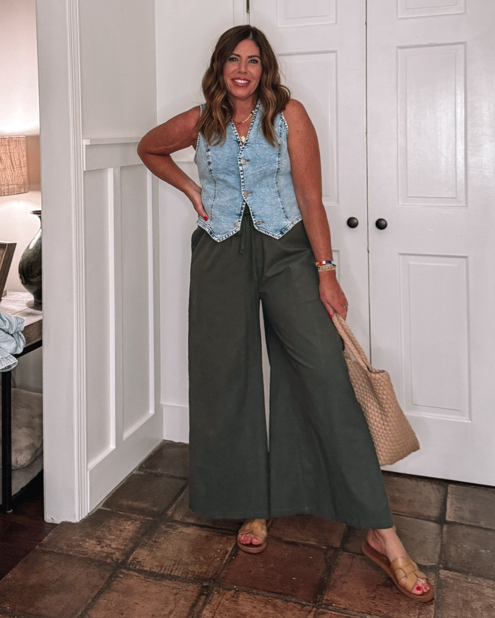 Cute & casual Amazon outfit👌🏼

Perfect for the business casual office, teachers and more!

I’m wearing a medium in the denim vest and gauze wide leg pants . Pants are 100% cotton, super lightweight and so comfy.
Denim vest has stretch and it’s great quality .

Look for less woven Mary Jane’s are super comfy and true to size
 

#LTKMidsize #LTKWorkwear #LTKOver40