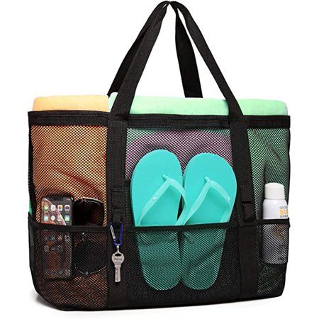 Beach Bag, Mesh Beach Bag Oversized Beach Tote 9 Pockets Beach Toy Bag | Walmart (US)