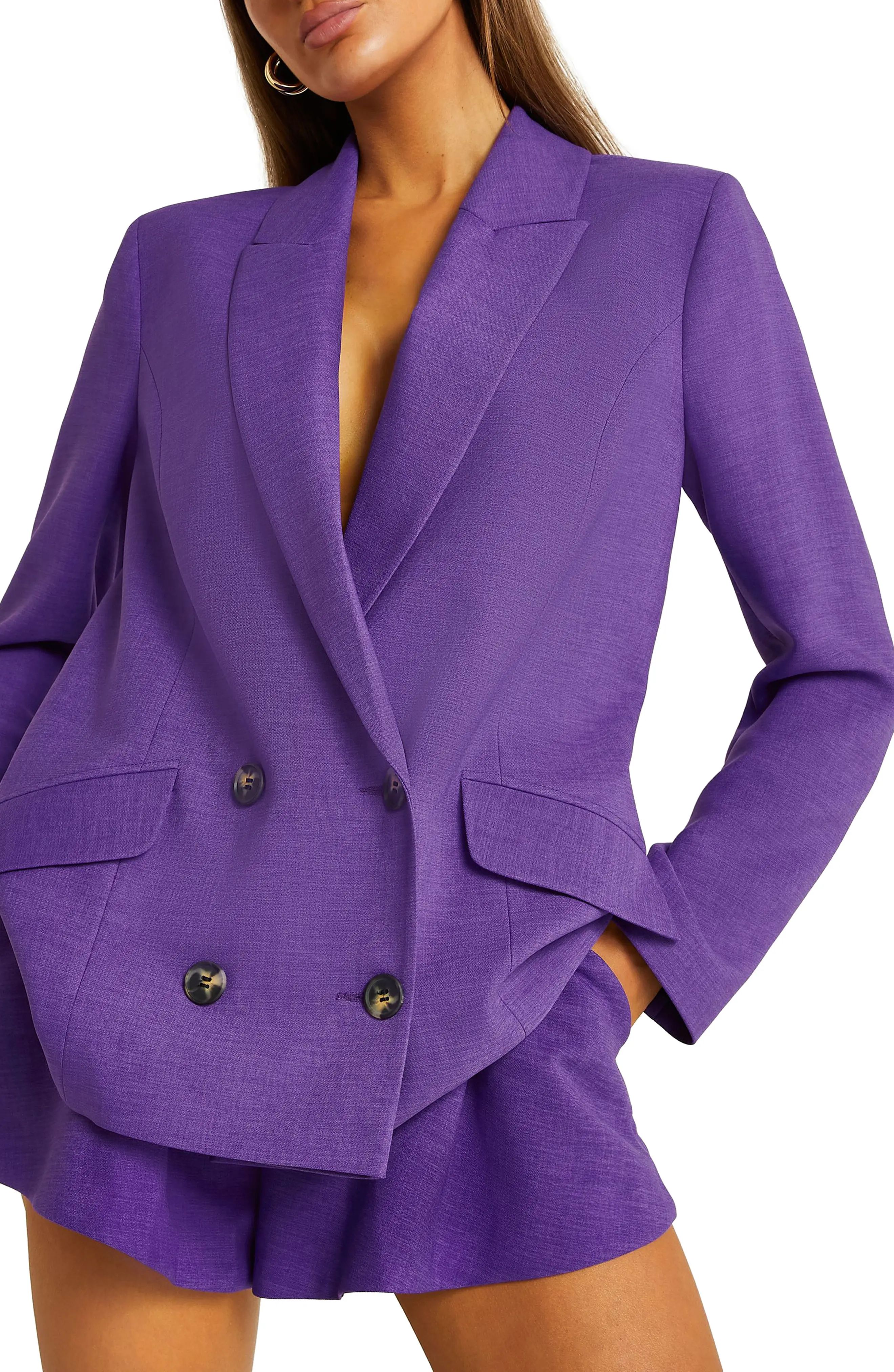 River Island Structured Double Breasted Blazer in Medium Purple at Nordstrom, Size 10 Us | Nordstrom