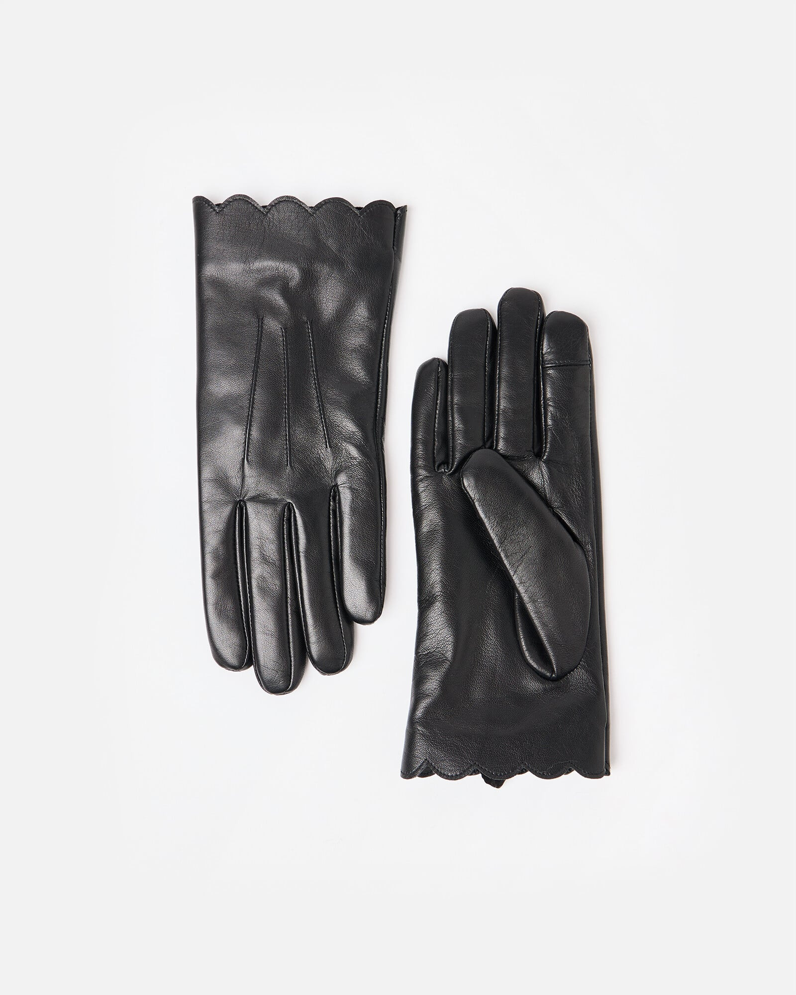 Black Scalloped Leather Gloves | Oliver Bonas | Oliver Bonas (Global)