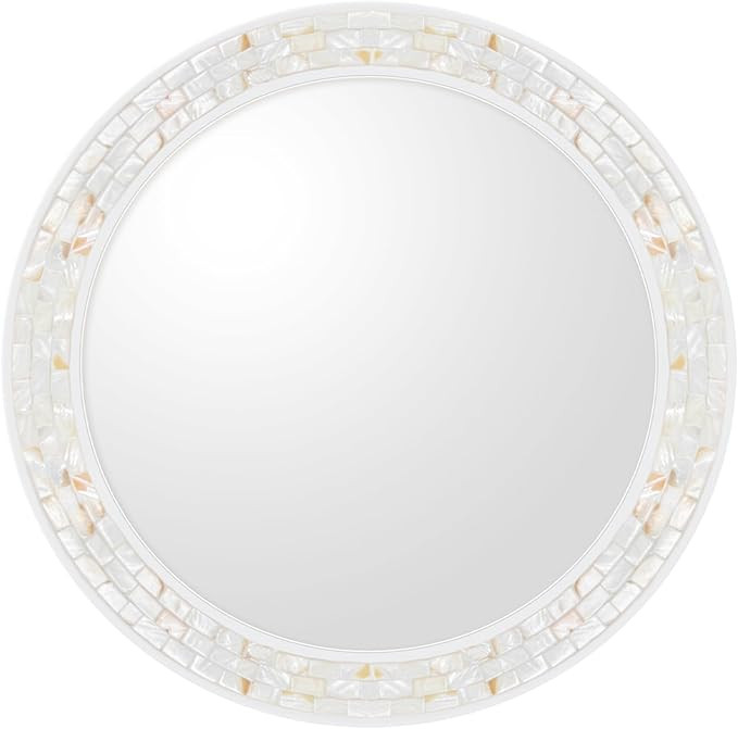 Round Wall Mirror 36 Inches, Natural Mother of Pearl Inlay Circle Wall Mirror, Shatterproof Tempe... | Amazon (US)