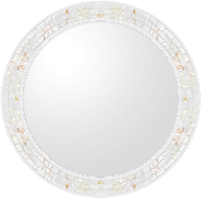 Round Wall Mirror 36 Inches, Natural Mother of Pearl Inlay Circle Wall Mirror, Shatterproof Tempe... | Amazon (US)