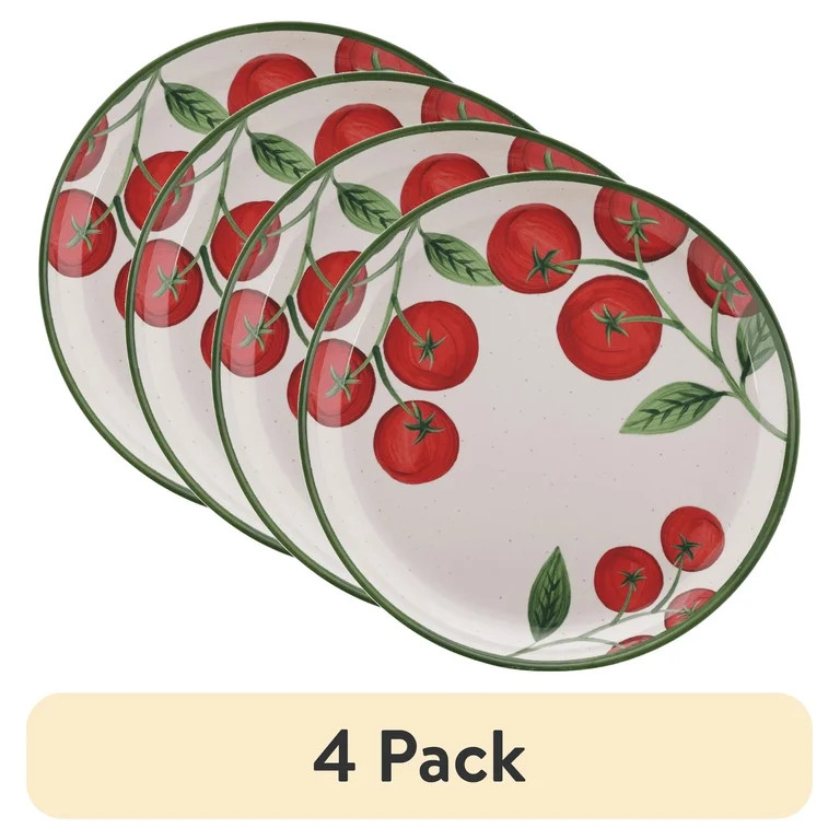 (4 pack) Better Homes and Gardens Bamboo Melamine Tomato Dinner Plate, 10.75 Inch, Red | Walmart (US)