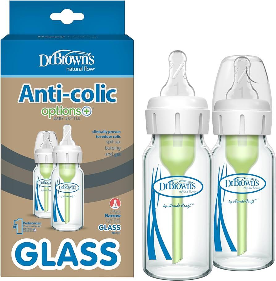 Dr. Brown's Natural Flow Anti-Colic Options+ Narrow Glass Baby Bottle 4 oz/120 mL, with Level 1 S... | Amazon (US)