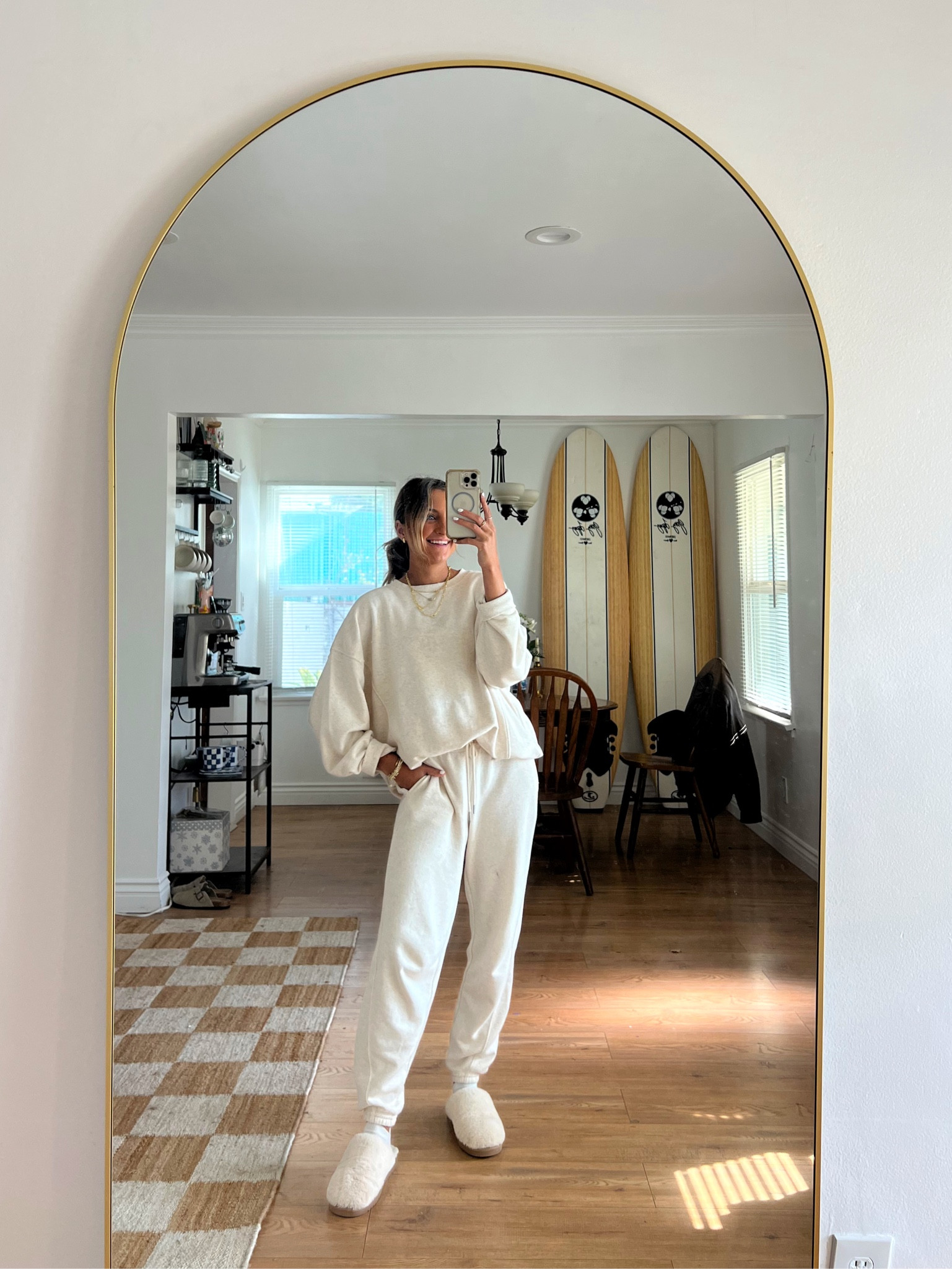 The cutest comfiest loungewear set from Aerie! On sale right now. Wearing S in crewneck sweatshirt and XS in joggers 