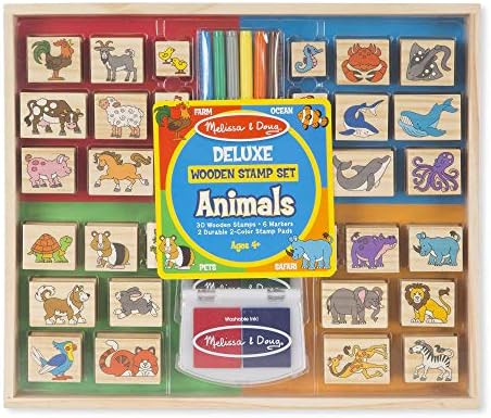 Melissa & Doug Deluxe Wooden Stamp Set: Animals - 30 Stamps, 6 Markers, 2 Stamp Pads | Amazon (US)