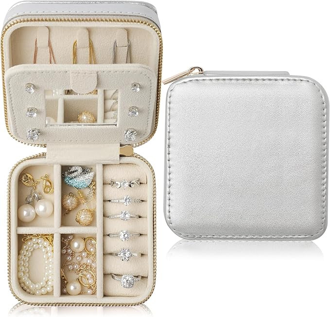 Genuine Leather Travel Jewelry Case Organizer with Mirror for Women, Small Jewelry Box Portable M... | Amazon (US)