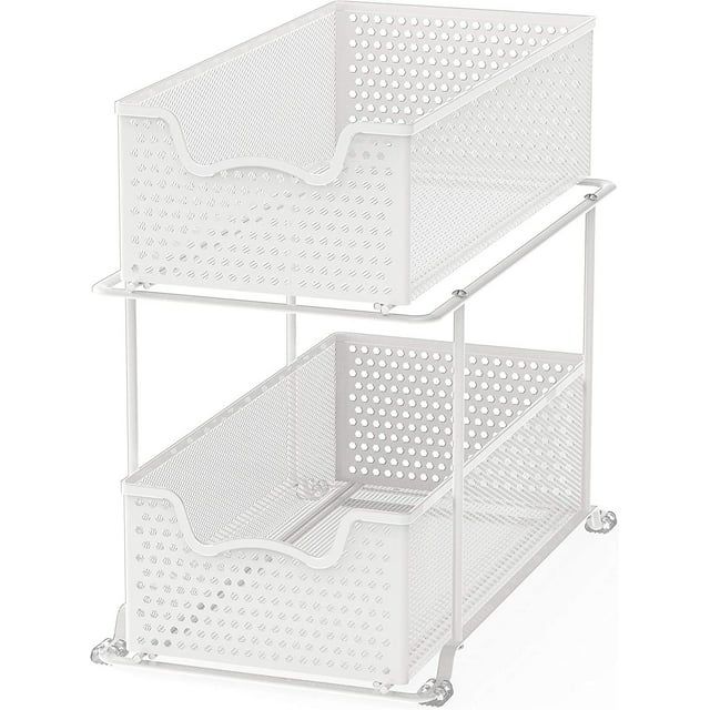 Simple Houseware 2 Tier Sliding Cabinet Basket Organizer Drawer, White | Walmart (US)