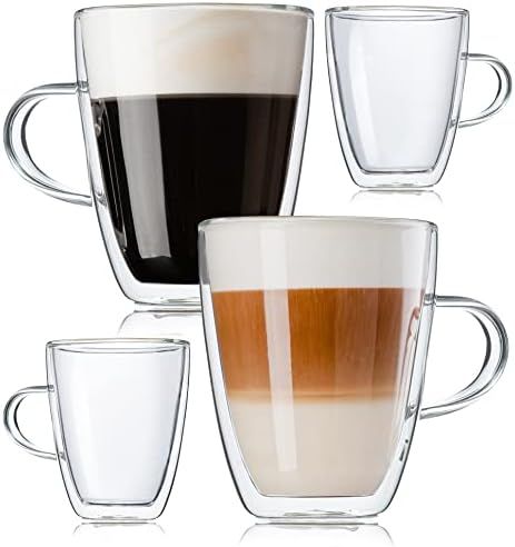 Amazon.com: Glass Coffee Mugs 12 oz - Double Wall Insulated Cups - Large Glasses Set of 4 - Premi... | Amazon (US)