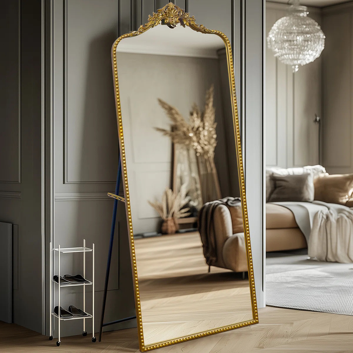 Arched Antique Ornate Full Length Floor Mirror w/Free Standing | Wayfair North America