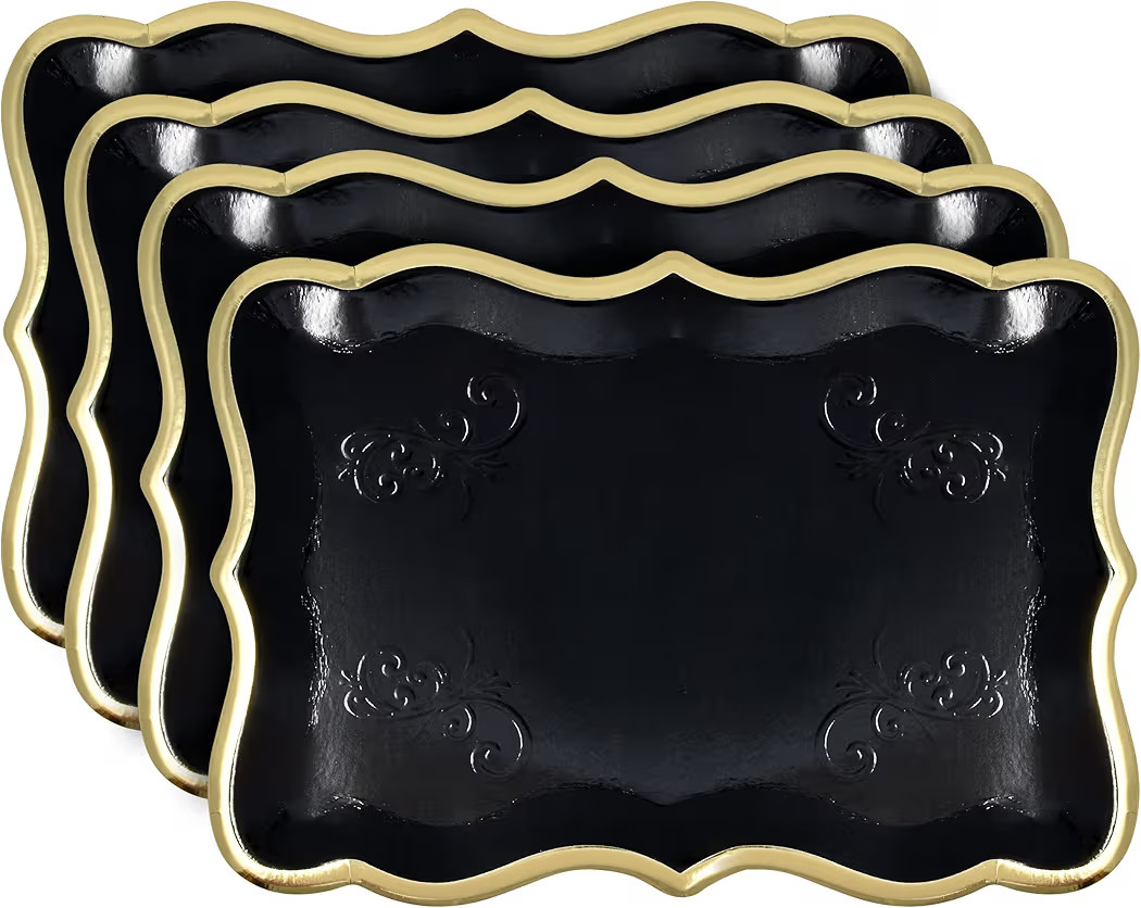 Gift Boutique 10 Black Rectangle Trays with Gold Rim Border for Dessert Display Table Parties 9" ... | Amazon (US)