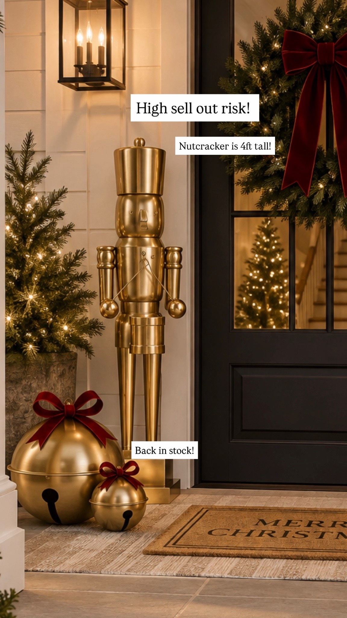 Christmas porch decorating just got a whole lot more festive! 🎄✨

I’m loving these oversized gold bells paired with the 4-ft gold nutcracker — such a classic Christmas look, and they make a BIG statement without needing a ton of other decor. ❤️🎀

I’d use these by the front door, flanking the porch steps, or even tucked into a Christmas tree display.

#LTKSeasonal #LTKHome #LTKSaleAlert