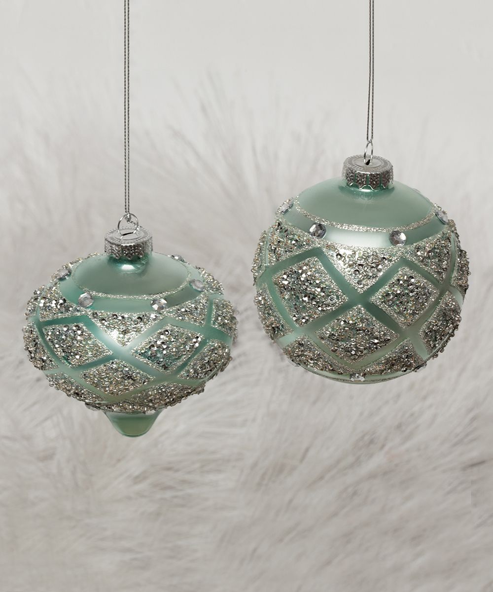 Blue & Silver Tivoli Glitter Glass Ornament - Set of Two | zulily