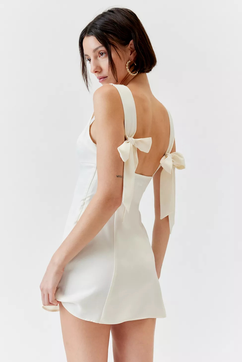 UO Bri Double Bow Sleek Satin Mini Dress | Urban Outfitters (US and RoW)