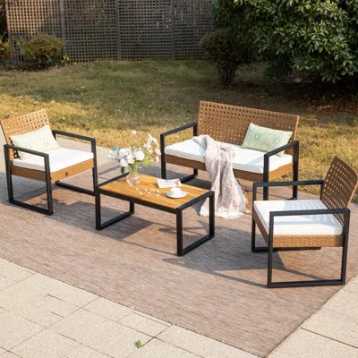 4-person Outdoor Wicker Patio Set With Cushions For Porch | Wayfair North America
