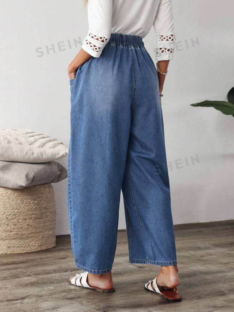 TrendsSHEIN LUNE Women's Belted & Pocket Design Wide Leg Loose Casual Jeans | SHEIN