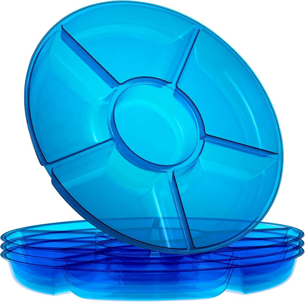 Plasticpro 6 Sectional Round Plastic Serving Tray/Platter (2, Blue) | Amazon (US)