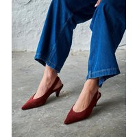 Burgundy Suede Slingback Heels - Elegant Pointed Toe Kitten For Women Chic Low Heel Pumps Parties & Weddings Evening Shoes | Etsy (US)