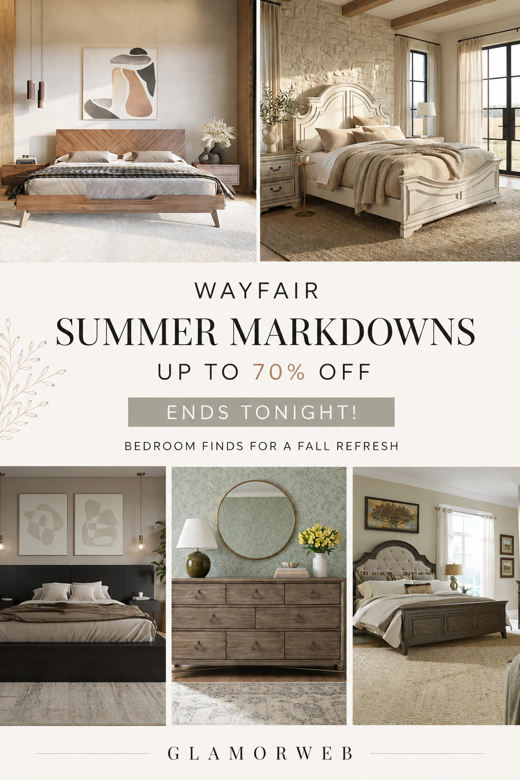 ✨ Wayfair's Summer Markdowns are ending TONIGHT and the deals are seriously too good to miss! 🤍 If you've been dreaming of a cozy bedroom refresh before fall, now is the perfect time to grab that gorgeous bed, matching dresser, or complete bedroom set you've been eyeing. I'm loving all the warm, cozy vibes that make your space feel like a luxury retreat without the luxury price tag. Up to 70% OFF means it's the perfect excuse to create the bedroom you've been saving to your Pinterest board. 🍂🛏️

#Wayfair #WayfairSale #SummerMarkdowns #WayfairFinds #BedroomRefresh #FallBedroom #CozyBedroom #BedroomDecor #BedroomInspo #HomeDecor #HomeInspo #DreamBedroom #BedroomGoals #Beds #BedFrame #UpholsteredBed #PlatformBed #BedroomSets #Dressers #Nightstands #ModernBedroom #NeutralHome #CozyHome #FallHome #FallDecor #InteriorDesign #HomeStyle #BedroomMakeover #AffordableHomeDecor #LuxuryForLess #WayfairDeals #SaleAlert #HomeRefresh #HomeShopping #DecorFinds #ModernHome #MinimalistHome #FarmhouseBedroom #PrimaryBedroom #GuestBedroom #HomeGoals #BedroomAesthetic #LTKHome #LTKDeals #LTKFinds #AmazonHomeAlternative #HomeLovers #HouseGoals #CozyLiving #InteriorInspo #ShopTheLook 

 #LTKSeasonal #LTKHome #LTKSaleAlert