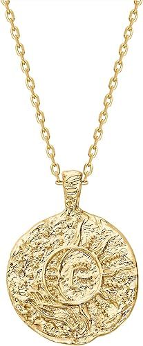 PAVOI 14K Gold Plated Engraved Coin Pendant Necklaces for Women | Byzantine Coin Pendants | Bohem... | Amazon (US)