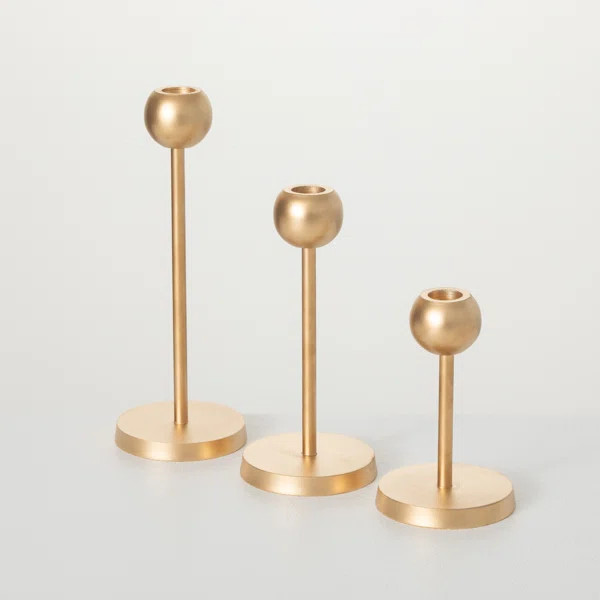 Gold Taper Candle Holder - Set Of 3 | Wayfair North America