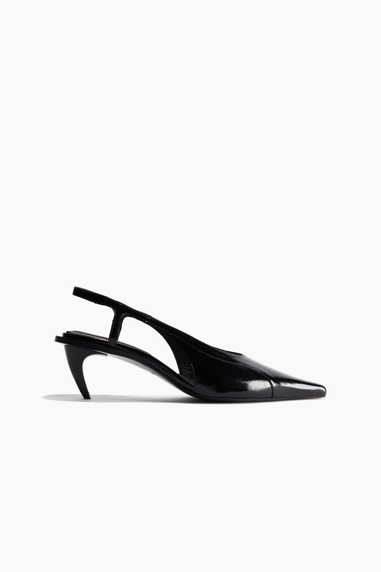 H & M - Kitten-Heeled Leather Slingbacks - Black | H&M (US + CA)