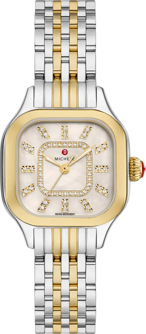 MICHELE Meggie Diamond Dial Two-Tone Bracelet Watch, 29mm | Nordstrom | Nordstrom