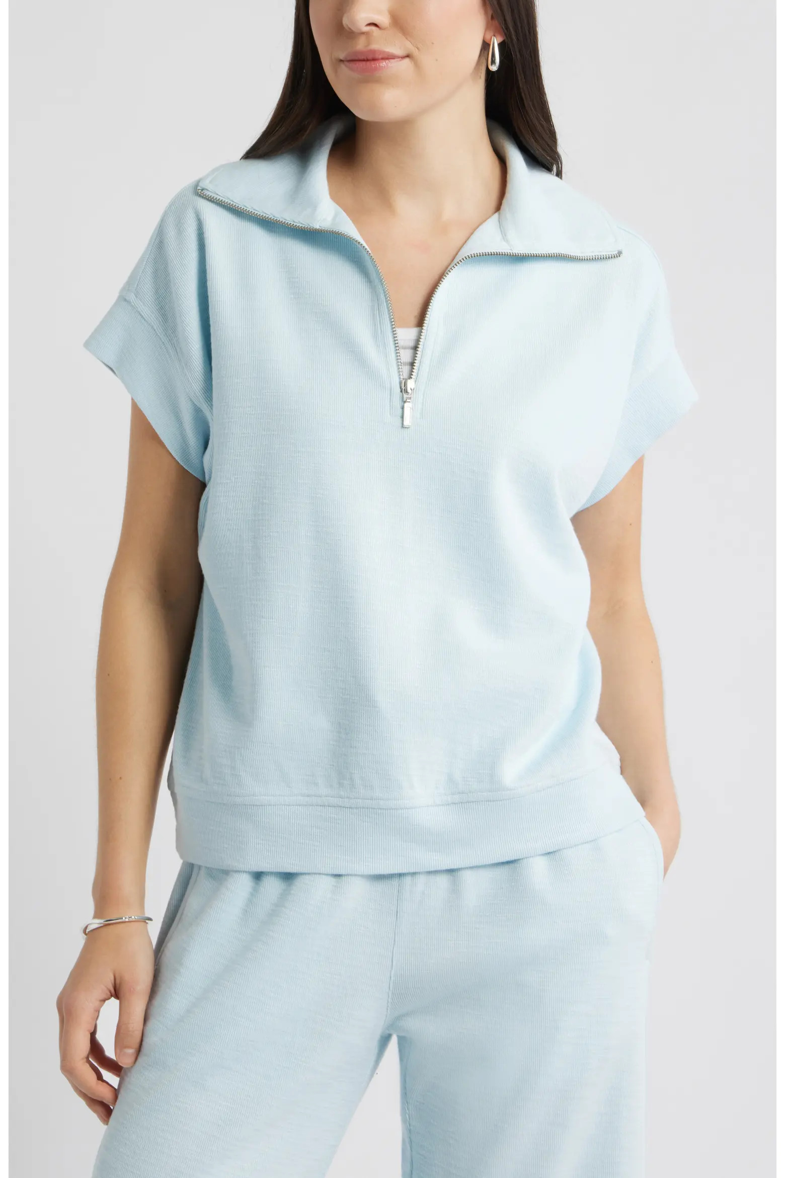 Caslon® Short Sleeve Quarter Zip Sweatshirt (Women) | Nordstrom | Nordstrom