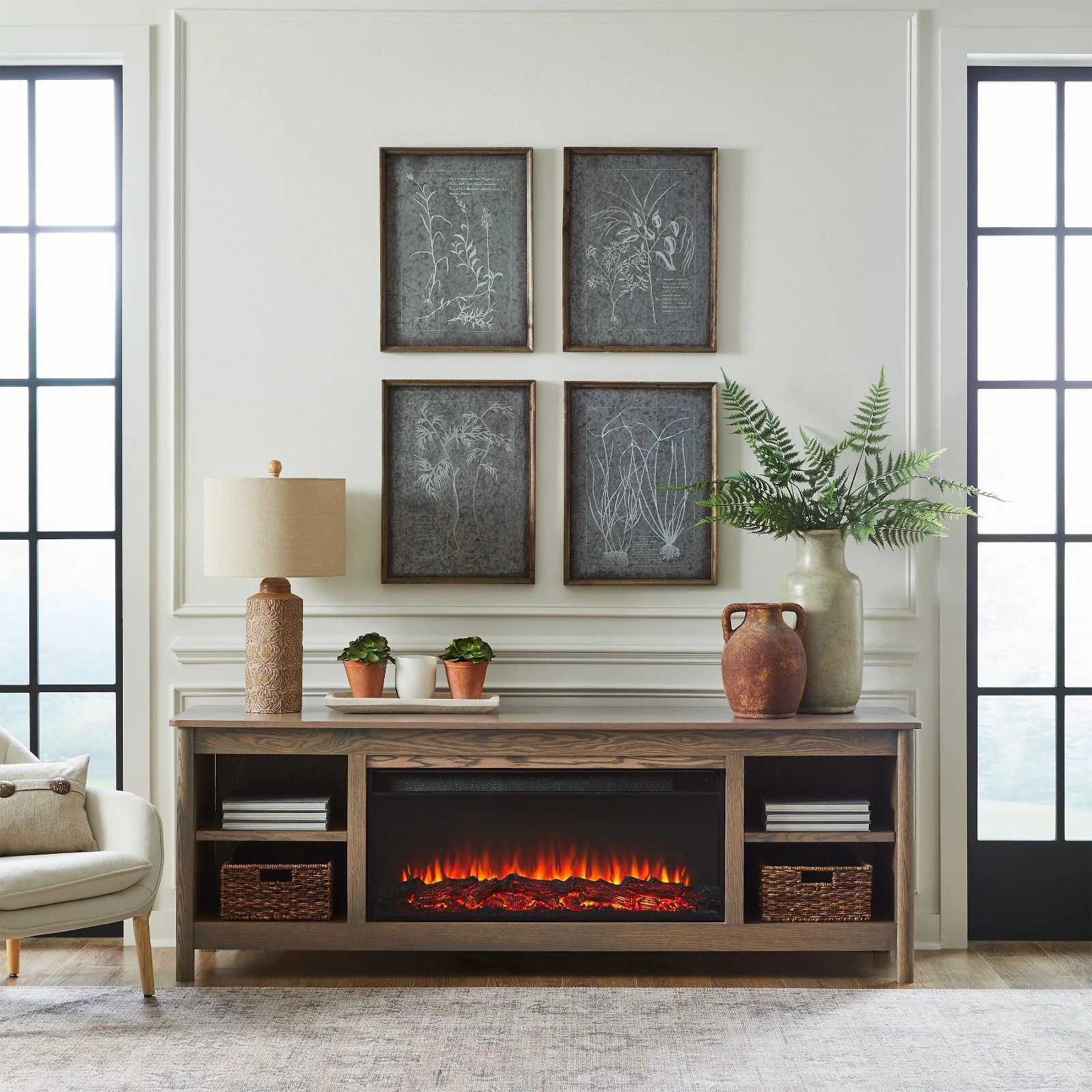Rowan 81" Solid Wood Landscape Electric Fireplace TV Stand | Real Flame