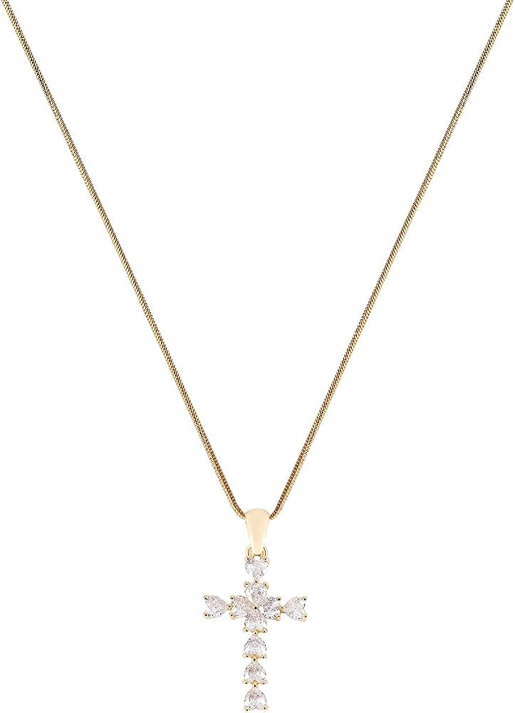 IRNOOS Gold Cross Necklaces for Women Cross Jewelry Gold Crystal Necklace for Women Teen Girl Pen... | Amazon (US)