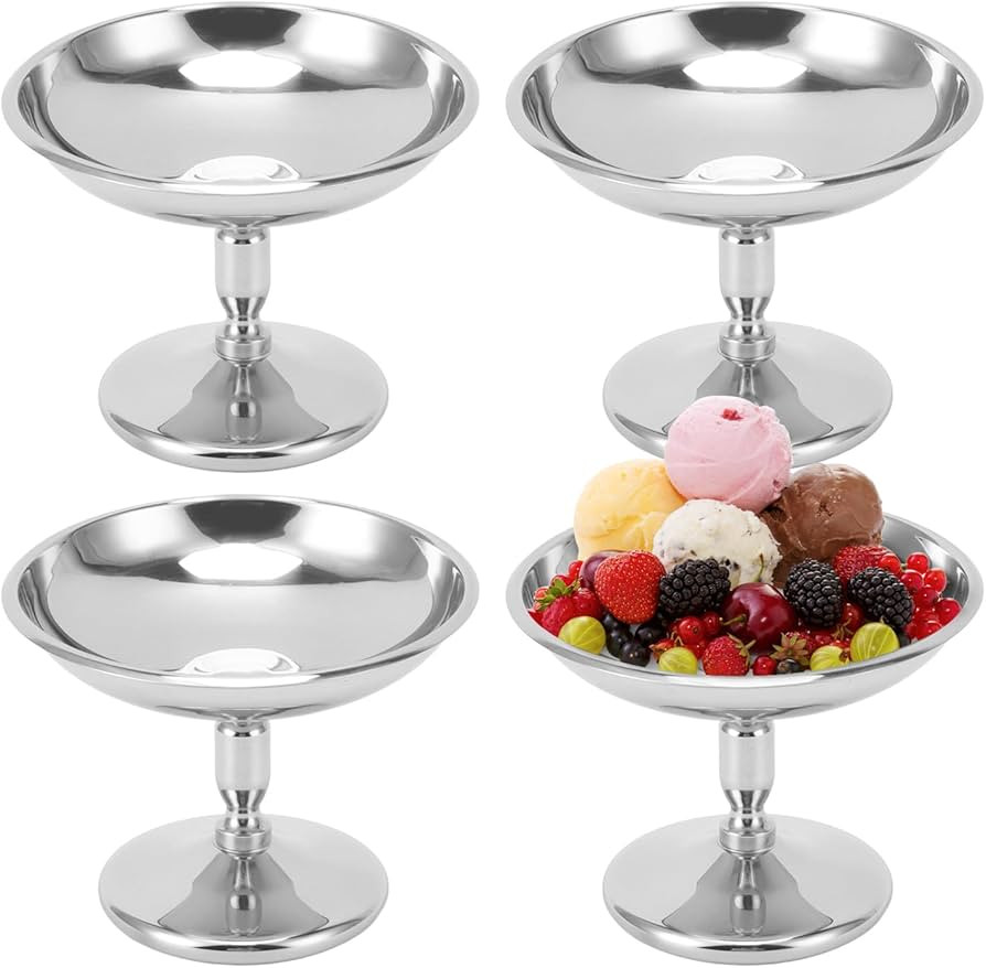 Hapivida Set of 4 Ice Cream Sundae Bowls, 100ml Stainless Steel Dessert Cups Retro Footed Trifle ... | Amazon (UK)