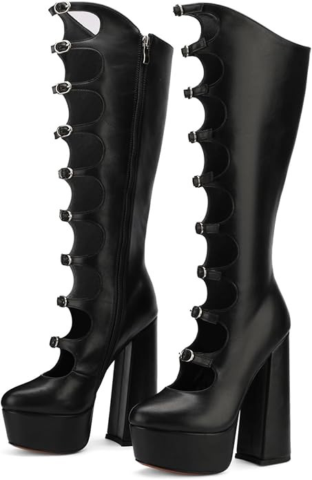 FancyQueen Platform Boots Gothic Boots for Women, Knee High Chunky Platform Heels | Amazon (US)