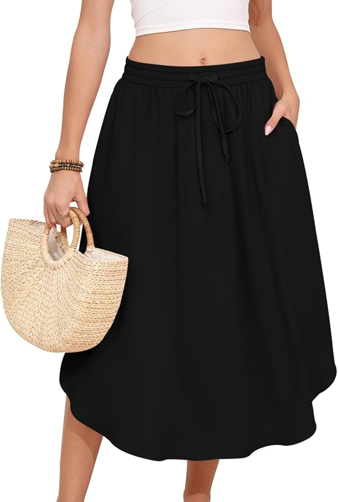 DB MOON Womens 2025 Midi Length Skirt Business Casual Flowy Curved Hem Skirts with Pockets Teache... | Amazon (US)