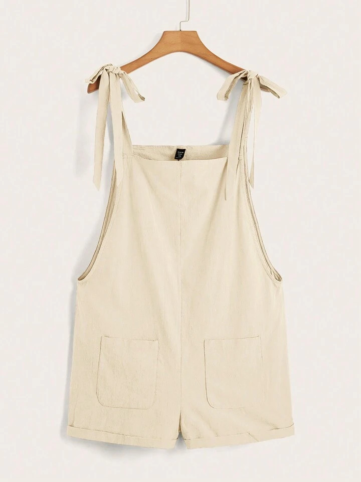 SHEIN EZwear Plus Knot Shoulder Patch Pocket Overall Romper | SHEIN