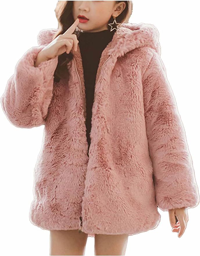 Linjinx Kids Girls Fur Fleece Zip Up Hooded Jacket Coat Winter Warm Cartoon Hoodie Sweater Outwea... | Amazon (US)