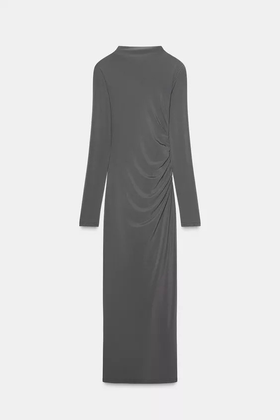 DRAPED SHOULDER PAD MIDI DRESS | Zara US