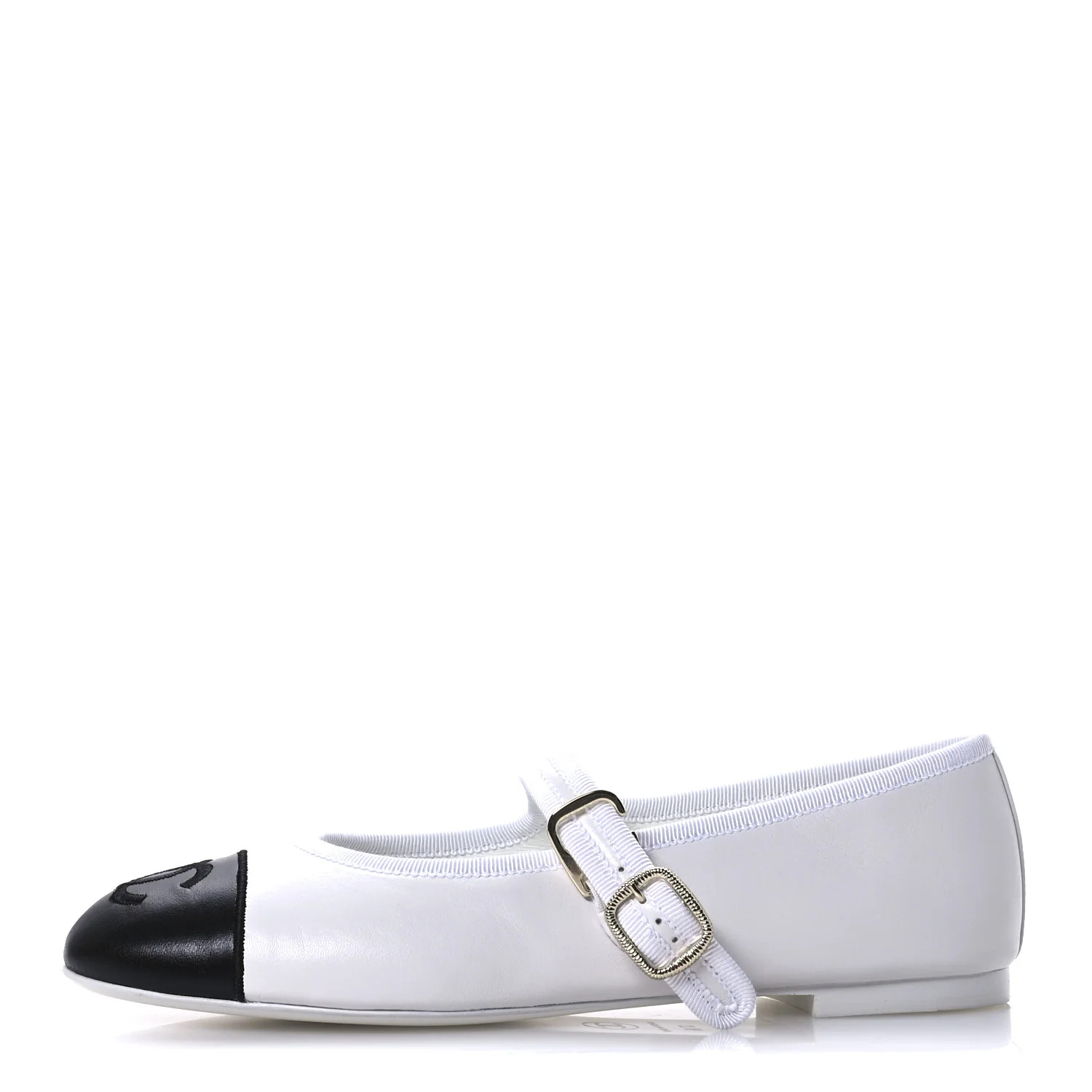 Lambskin Mary Jane Flats 37.5 White Black | FASHIONPHILE (US)