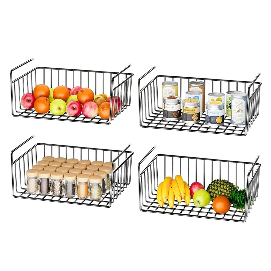 SUFAUY 4pcs Under Shelf Basket, Hanging Under Cabinet Wire Storage Rack Holds up to 22lbs for Pan... | Amazon (US)